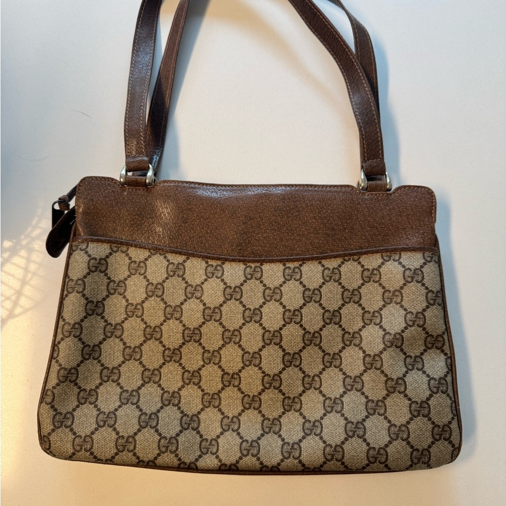 Gucci Brown and Tan Monogram Shoulder Bag - Picture 2 of 8